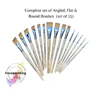 PRE-ORDER Face Painting Hub - Complete Brush Set 15 Pack - Angle, Flat, Rounds - Rosemary & Co