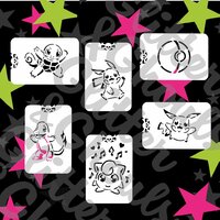 Glitter & Ghouls Poke'em'on Stencil Set 6 pack - Pokie Ball, Pika Hugs, Squirty Turtle, Char Dragon, Pika, Jiggly Song - GG248