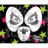 Glitter & Ghouls Mardi Gras, Flourish, Feathers Mask - 3 Part Stencil Set - GG474