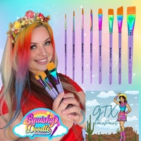 Squishy Doodle x GTX Professional Brush Set - 8 brushes - Flat x 2,  Round x 3 , Angle, Filbert, Petal flower Brush