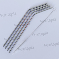 Stainless Steel Metal Straws - 4 pack - Environmentally friendly- Food Grade - Multi use with cleaning brush