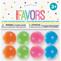 Bounce Balls - 8 pack x 32.5mm - Glow in the dark with stars