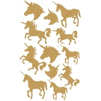 Novelty - Gold Diamond Glitter Unicorn Stickers - Sheet of 12 