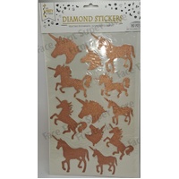 Diamond Glitter Unicorn Stickers -  Rose Gold - Sheet of 12