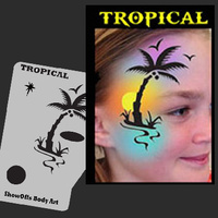 Showoffs Body Art StencilEyes Profile Stencil - Tropical Sunset, Palm Tree