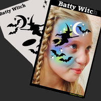 Showoffs Body Art StencilEyes Profile Stencil - Batty Witch Flying, Moon, Broomstick