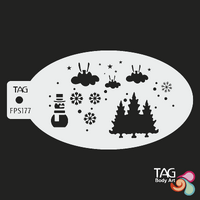TAG Body Art Reusable Face Painting Stencil - Christmas Winder Wonderland, Snowman, Trees, Snowflake - No. 177