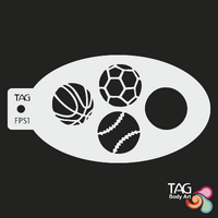 TAG Body Art Reusable Face Painting Stencil - Sports Balls, Soccer, Basketball, Tennis - No. 1