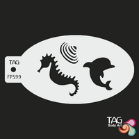 TAG Body Art Reusable Face Painting Stencil - Ocean Friends, Seahorse, Dolphin, Seashell - No. 99
