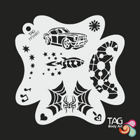 TAG Body Art Reusable Face Painting Stencil - Big Splash - Rocket Rebels, Car, Web, Space Texture - No. 17