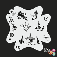 TAG Body Art Reusable Face Painting Stencil - Big Splash - Unicorn Dreams, Horn, Web, Flowers - No. 30