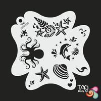 TAG Body Art Reusable Face Painting Stencil - Big Splash - Ocean Wonders, Dolphin, Octopus, Seashell - No. 36