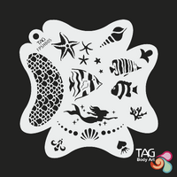 TAG Body Art Reusable Face Painting Stencil - Big Splash - Under the Sea, Mermaid Scales, Fish, Seashells - No. 5
