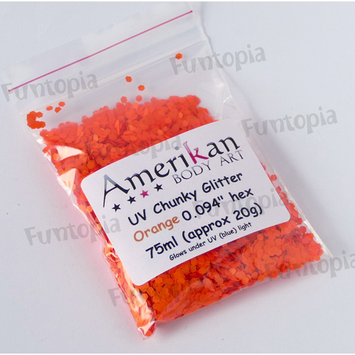 Amerikan Body Art UV Reactive Chunky Glitter 0.094 hex - 75ml Orange