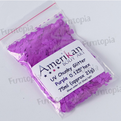 Amerikan Body Art UV Reactive Chunky Glitter 0.125 hex - 75ml Purple
