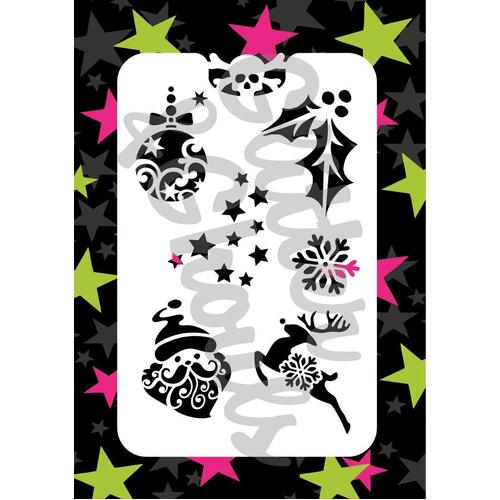 Glitter & Ghouls Christmas Fun Santa, Holly, Snowflake Stencil - GG169