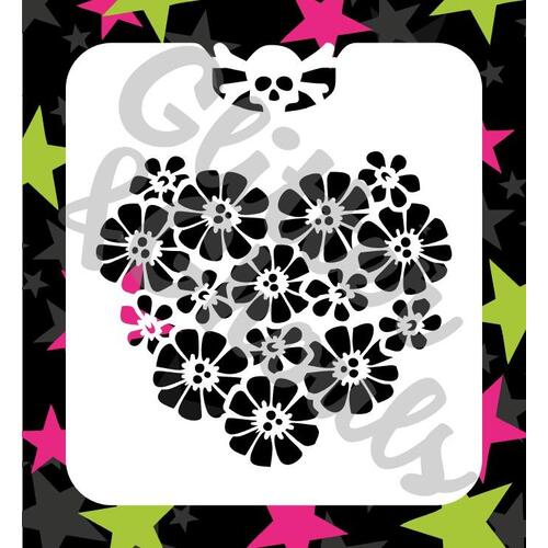 Glitter & Ghouls Heart Bunch of Daisies Stencil - GG240
