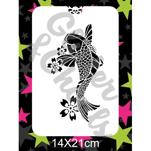 Glitter & Ghouls Koi Fish Floral Tattoo Stencil - GG242