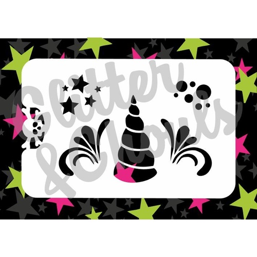 Glitter & Ghouls Unicorn Horn, stars, dots, swirls Stencil - GG25