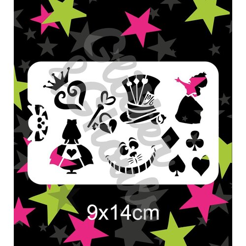 Glitter & Ghouls Alice, Mad Hatter, Cat, Queen Stencil - GG303