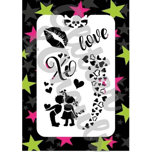 Glitter & Ghouls Sweet Valentine Kiss Love Heart Stencil - GG309
