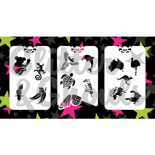 Glitter & Ghouls Aussie Animals Stencil Set - 3 pack GG36
