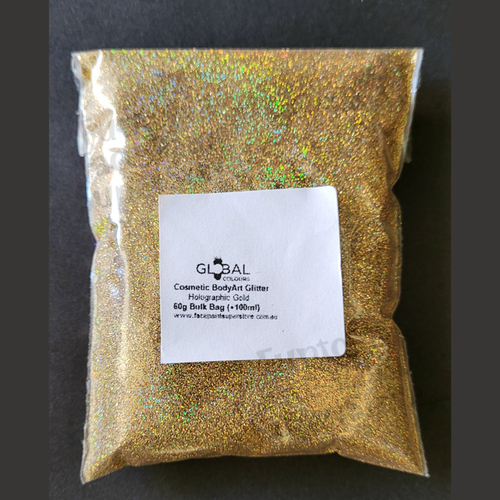 Global Colours Cosmetic Glitter - 60g (+100ml) HOLOGRAPHIC GOLD 