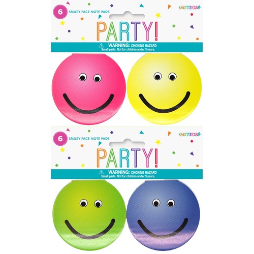 Smiley Face Note Pads - 6 pack assorted colours