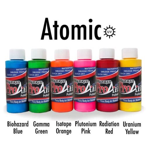 ProAiir 2oz Hybrid Airbrush Makeup - Atomic Colours 6 x 2oz Pack Collection - Glows under UV